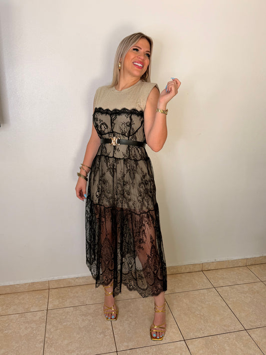 TAUPE LACE DRESS